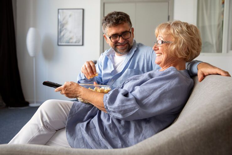 Family watching live TV channels on Gamma IPTV service