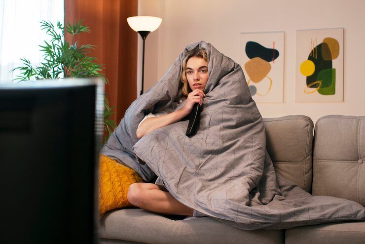 Woman enjoying movies and series on Gamma IPTV platform